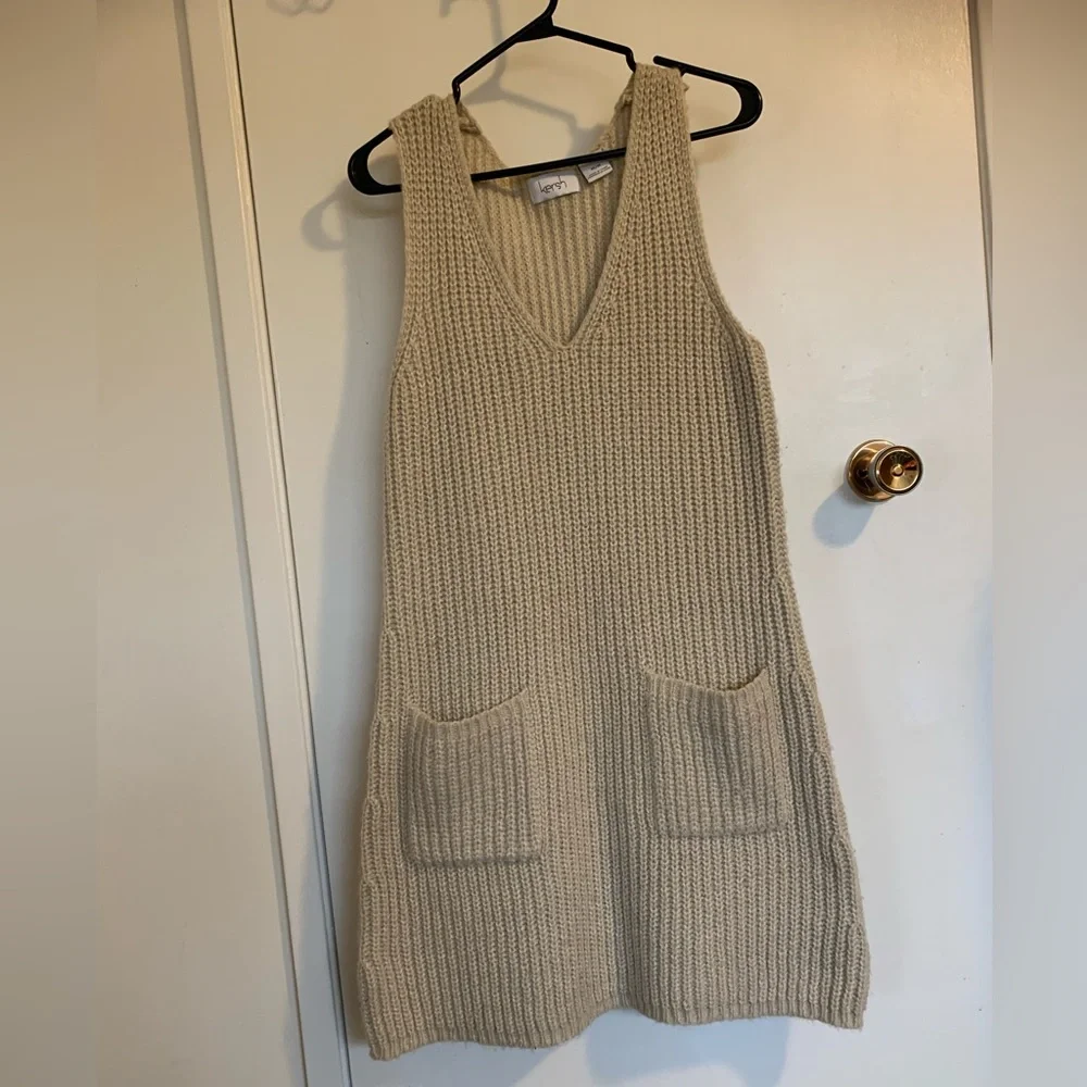 Kersh Cream V-Neck Knit Sweater Dress with Pockets - Picture 4 of 8